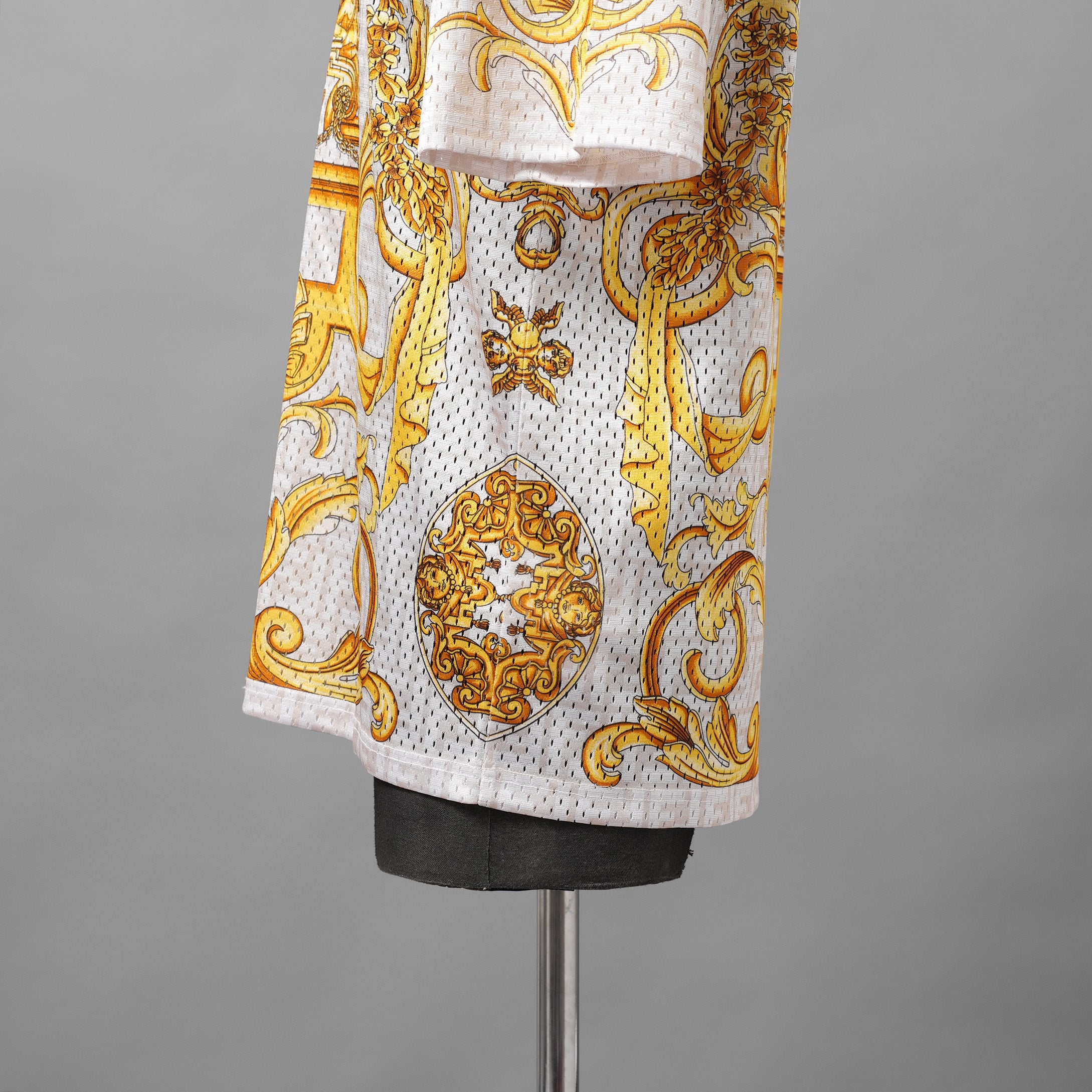 FENDACE フェンダーチェ FENDI×VERSACE コラボ / 美品 22SS ロゴ メッシュ 半袖Tシャツ / FAF649 AKGW / size XS (GOLD)