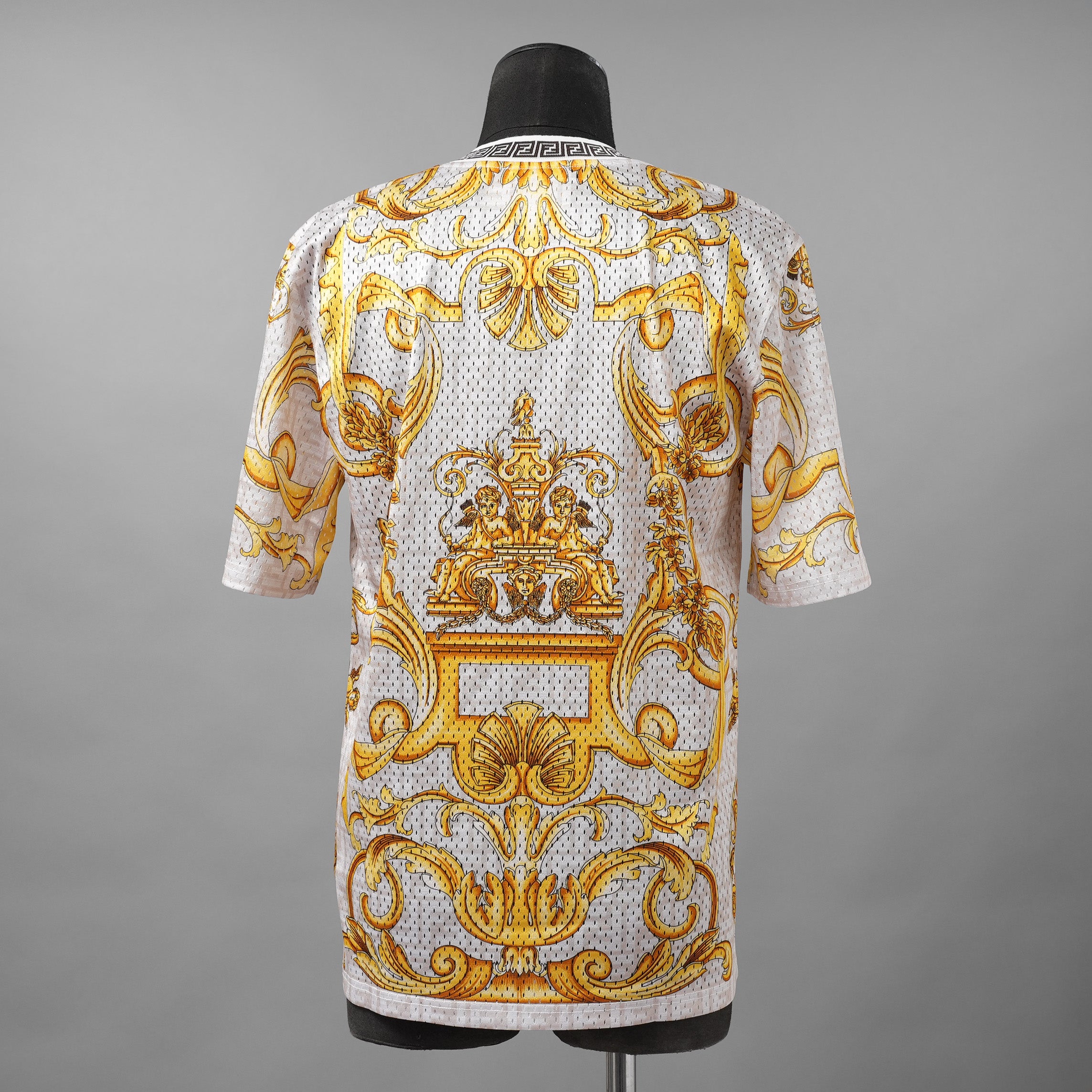 FENDACE フェンダーチェ FENDI×VERSACE コラボ / 美品 22SS ロゴ メッシュ 半袖Tシャツ / FAF649 AKGW / size XS (GOLD)
