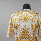 FENDACE フェンダーチェ FENDI×VERSACE コラボ / 美品 22SS ロゴ メッシュ 半袖Tシャツ / FAF649 AKGW / size XS (GOLD)