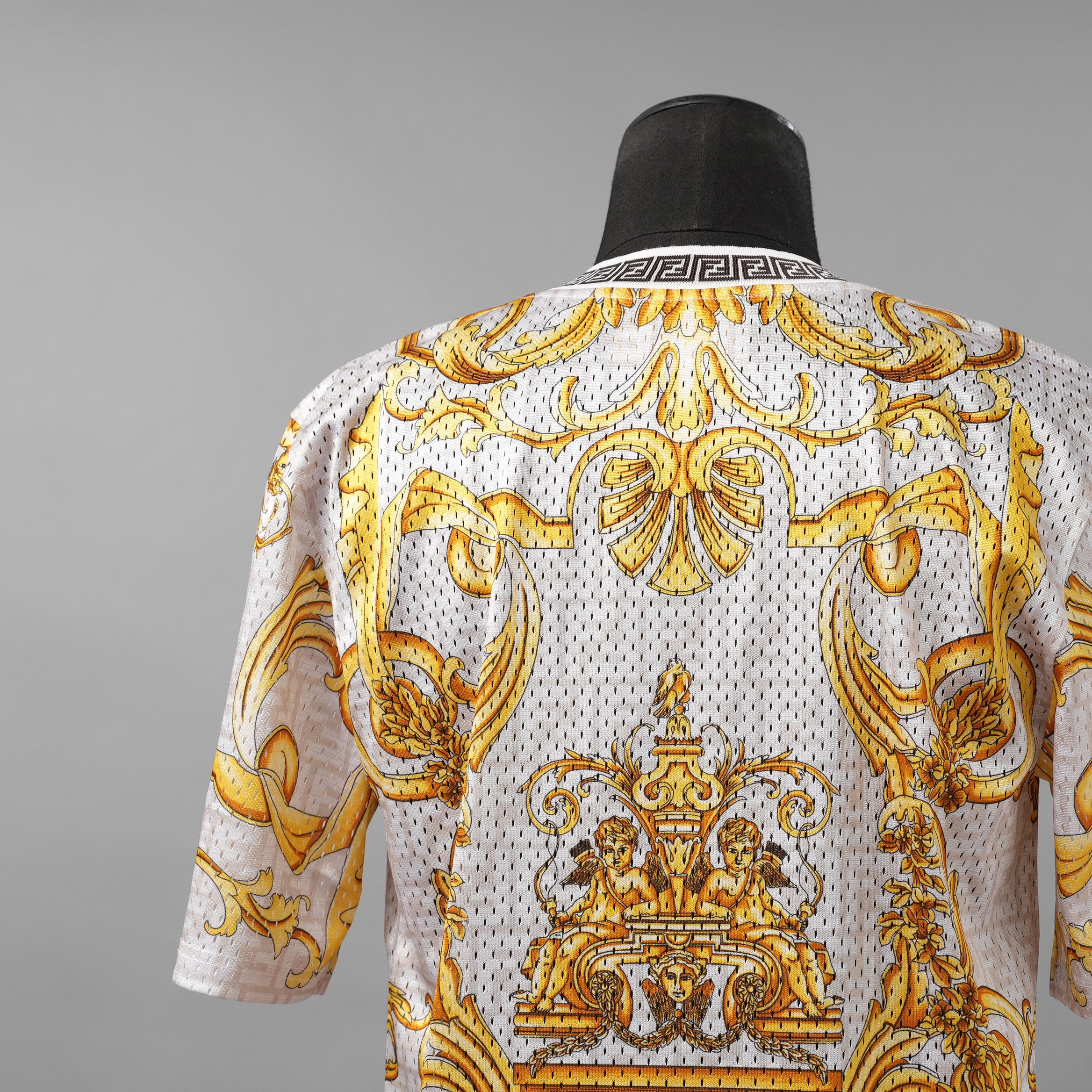 FENDACE フェンダーチェ FENDI×VERSACE コラボ / 美品 22SS ロゴ メッシュ 半袖Tシャツ / FAF649 AKGW / size XS (GOLD)