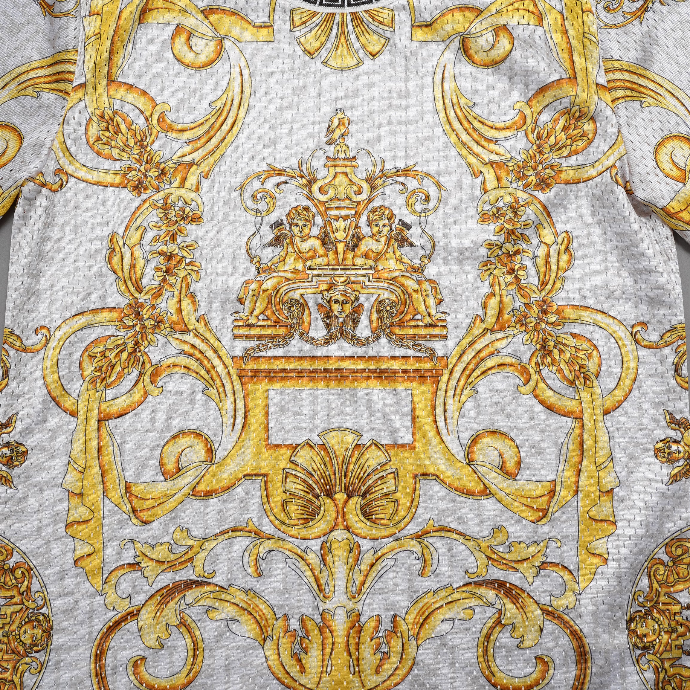 FENDACE フェンダーチェ FENDI×VERSACE コラボ / 美品 22SS ロゴ メッシュ 半袖Tシャツ / FAF649 AKGW / size XS (GOLD)