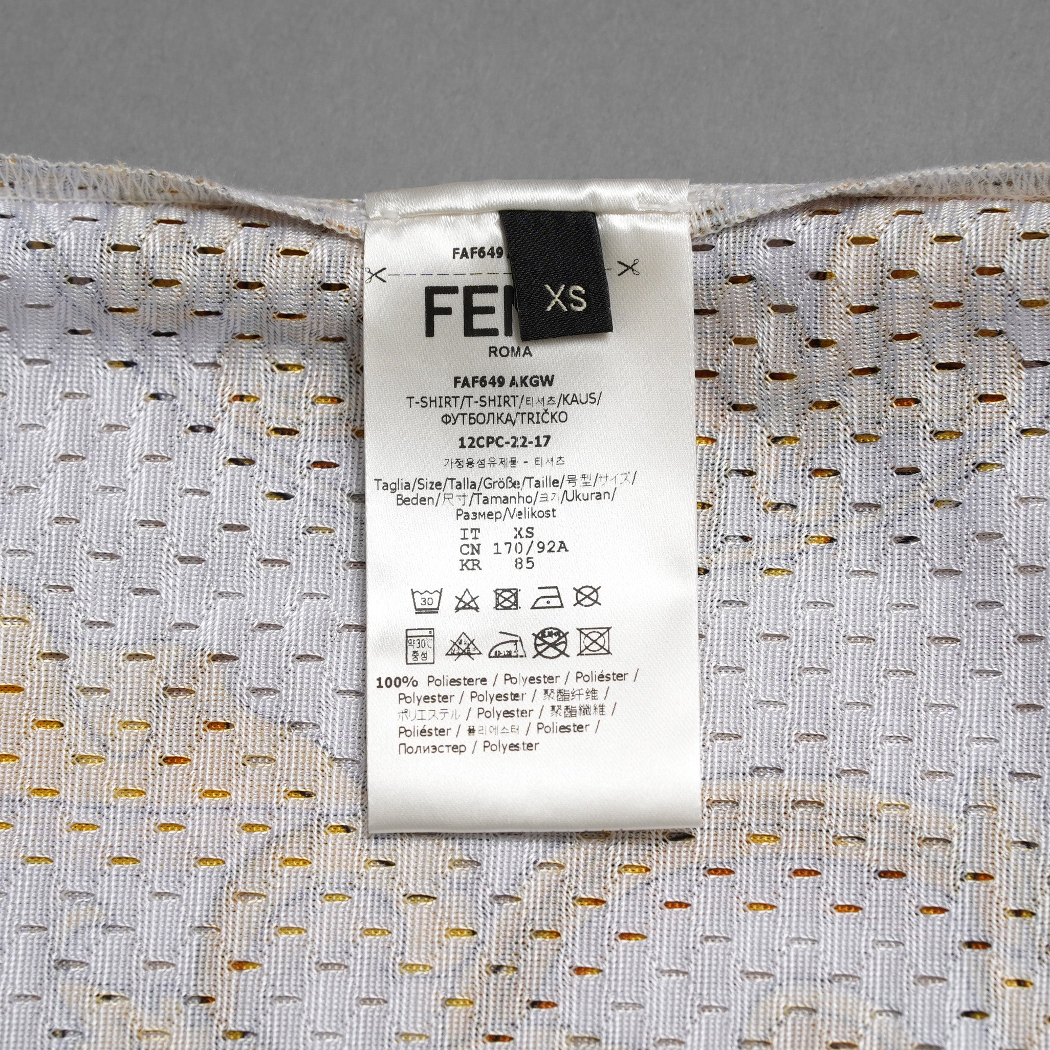 FENDACE フェンダーチェ FENDI×VERSACE コラボ / 美品 22SS ロゴ メッシュ 半袖Tシャツ / FAF649 AKGW / size XS (GOLD)