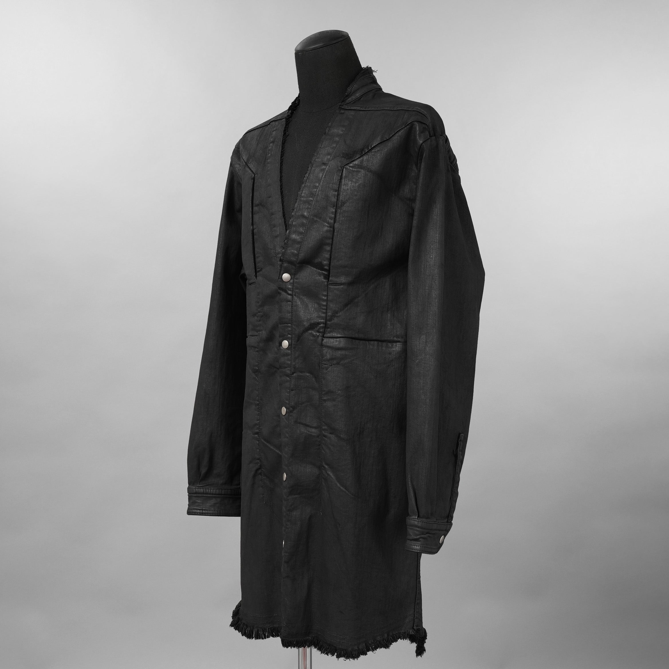 Rick Owensリックオウエンス / 美品 24SS LIDO / FOG POCKET JUMBO CUT-OUT OUTER SHIRT / コーティング カットオフ アウターシャツ / RR01D-3703 SBW / size 46 (BLACK WAX)