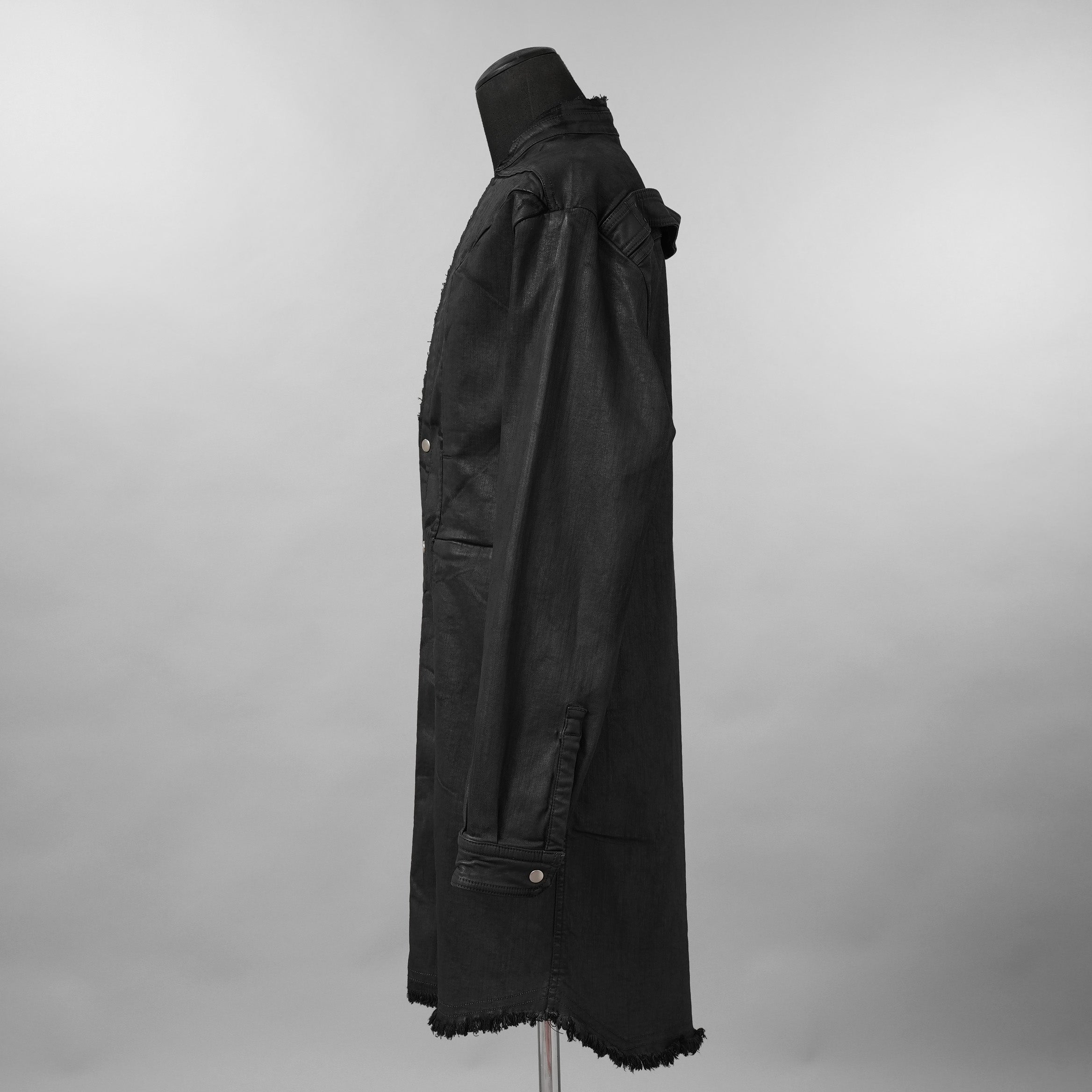 Rick Owens リックオウエンス / 美品 24SS LIDO / FOG POCKET JUMBO CUT-OUT OUTER SHIRT / コーティング カットオフ アウターシャツ / RR01D-3703 SBW / size 46 (BLACK WAX)
