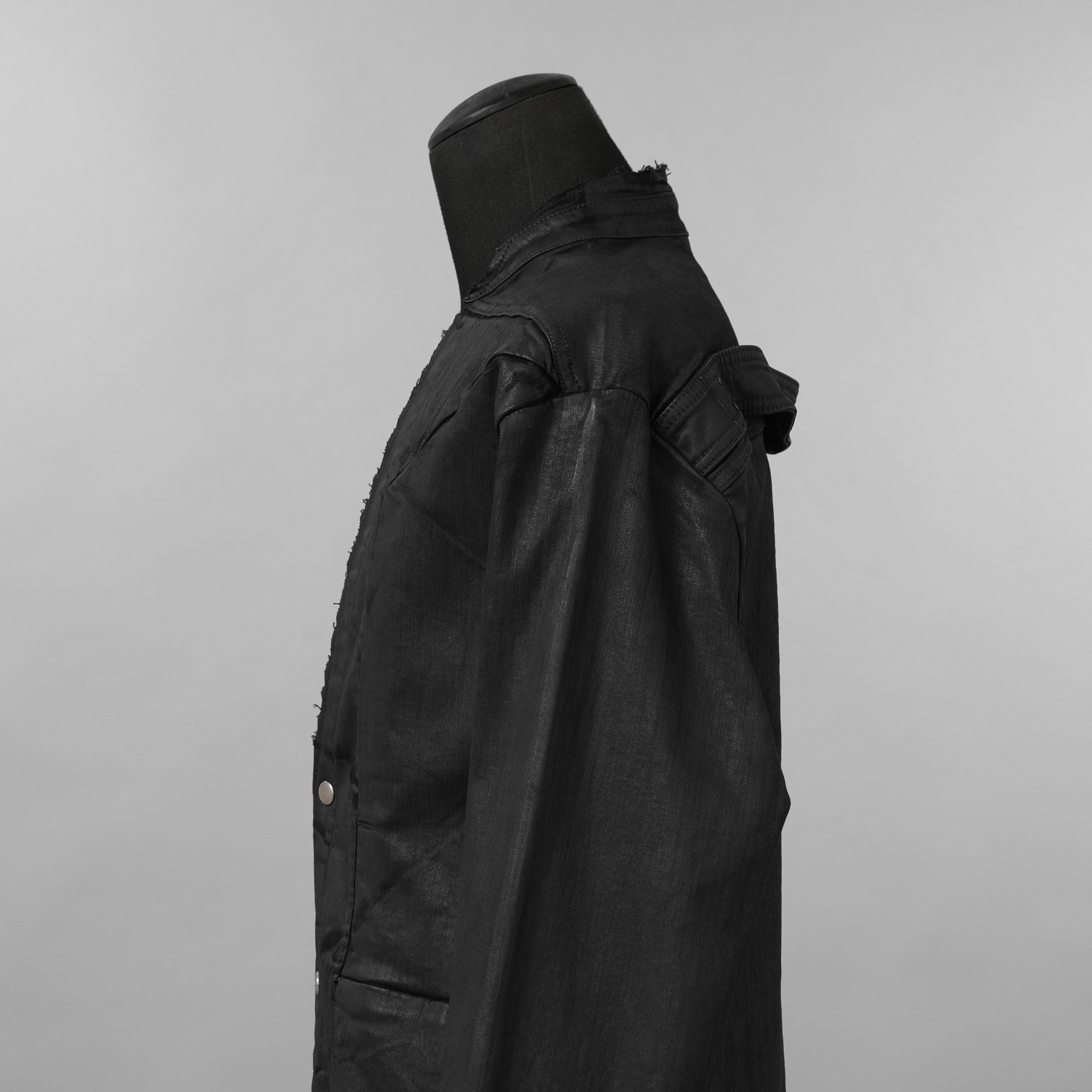 Rick Owens リックオウエンス / 美品 24SS LIDO / FOG POCKET JUMBO CUT-OUT OUTER SHIRT / コーティング カットオフ アウターシャツ / RR01D-3703 SBW / size 46 (BLACK WAX)