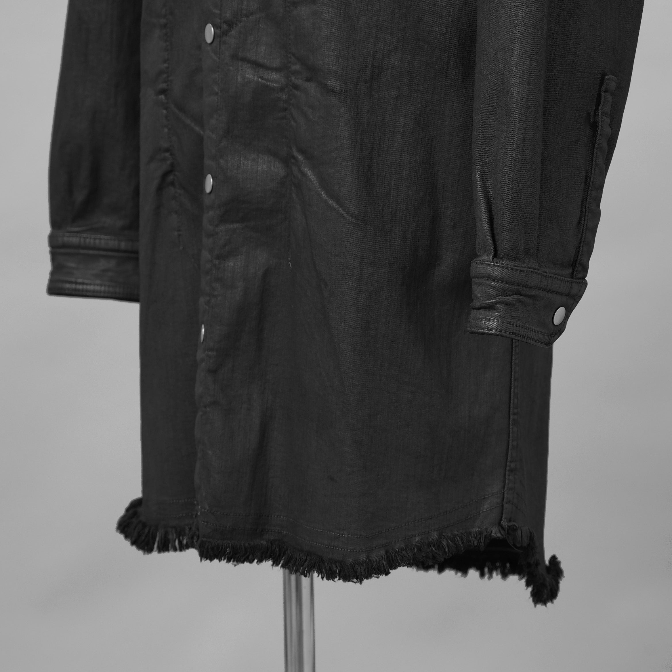 Rick Owens リックオウエンス / 美品 24SS LIDO / FOG POCKET JUMBO CUT-OUT OUTER SHIRT / コーティング カットオフ アウターシャツ / RR01D-3703 SBW / size 46 (BLACK WAX)