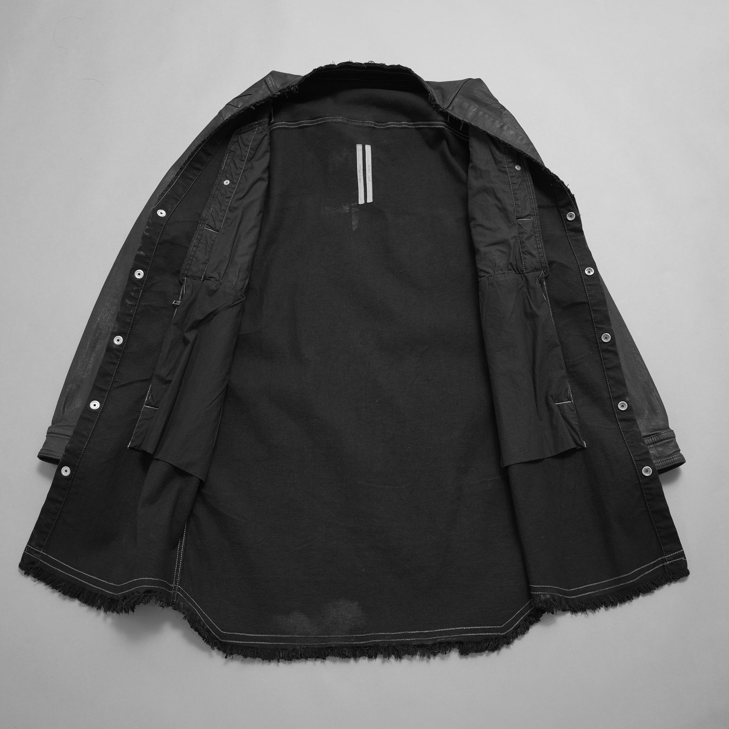 Rick Owensリックオウエンス / 美品 24SS LIDO / FOG POCKET JUMBO CUT-OUT OUTER SHIRT / コーティング カットオフ アウターシャツ / RR01D-3703 SBW / size 46 (BLACK WAX)