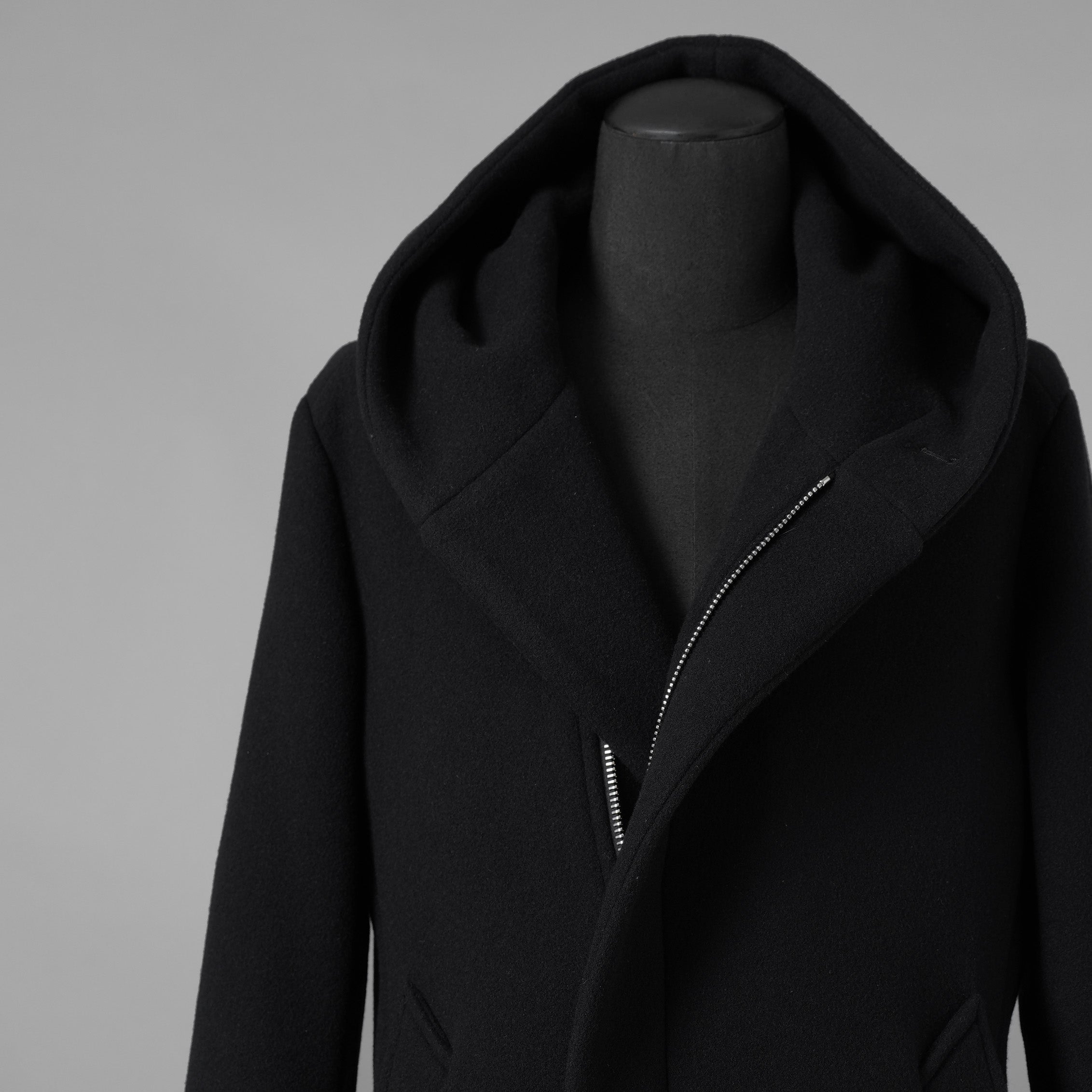 1PIU1UGUALE3 ウノピゥウノウグァーレトレ / 18AW 美品 WRAP NECK HOOD COAT ウールカシミア メルトンコート アウター / MRC060 WNY016 / size 4 (BLACK) 123023-alm