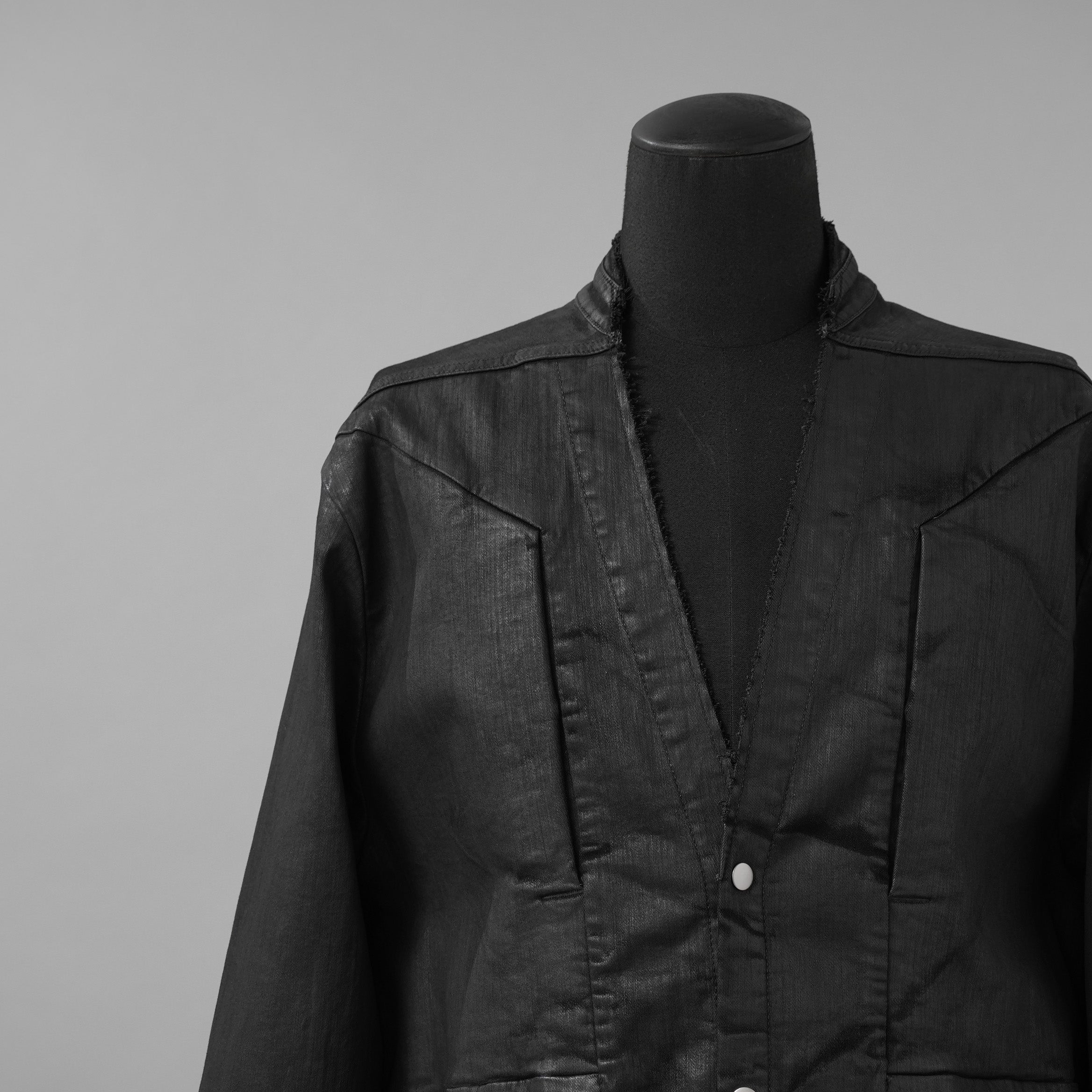 Rick Owens リックオウエンス / 美品 24SS LIDO / FOG POCKET JUMBO CUT-OUT OUTER SHIRT / コーティング カットオフ アウターシャツ / RR01D-3703 SBW / size 46 (BLACK WAX)