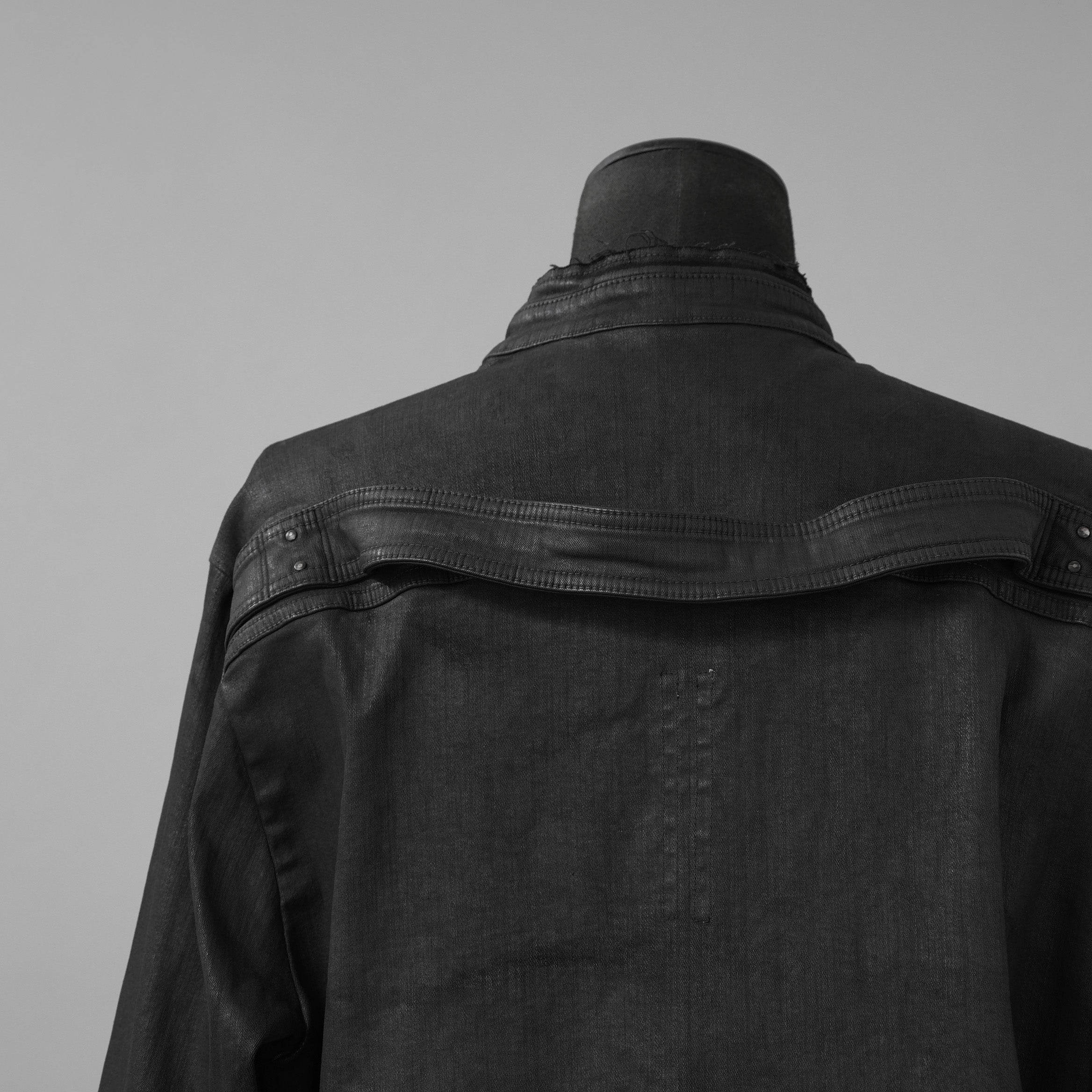 Rick Owens リックオウエンス / 美品 24SS LIDO / FOG POCKET JUMBO CUT-OUT OUTER SHIRT / コーティング カットオフ アウターシャツ / RR01D-3703 SBW / size 46 (BLACK WAX)