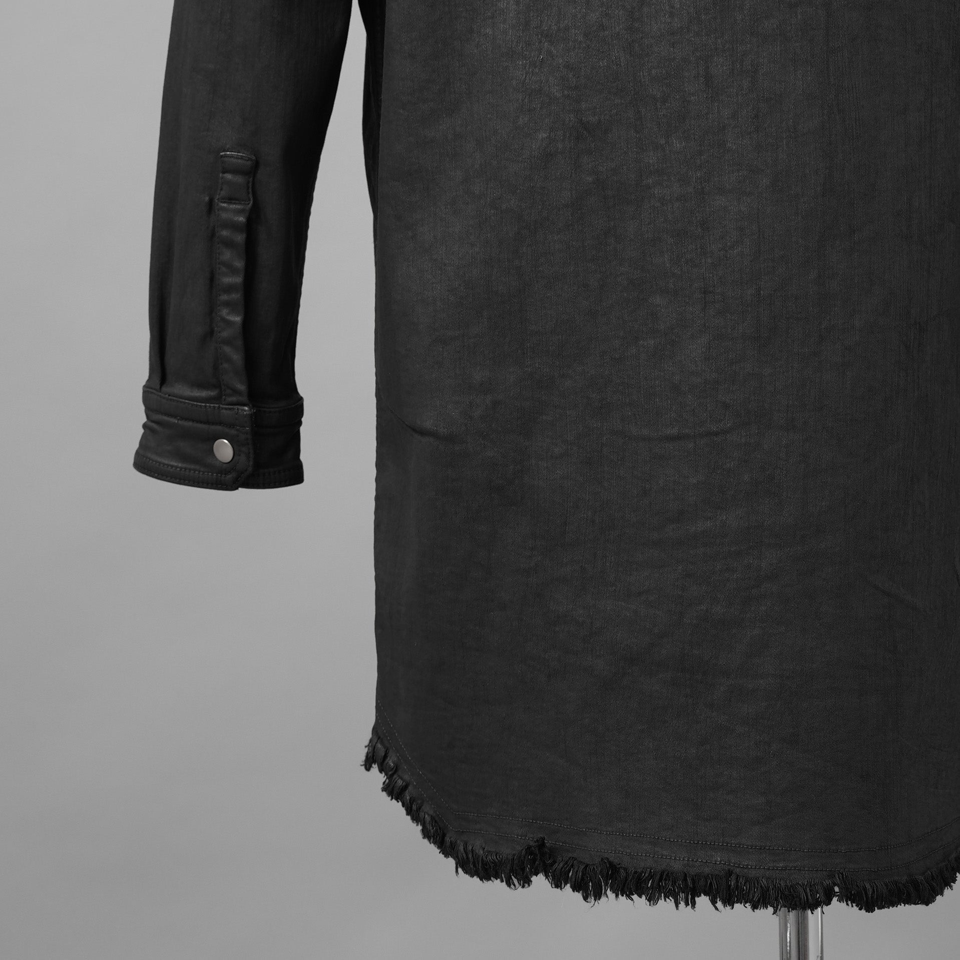 Rick Owens リックオウエンス / 美品 24SS LIDO / FOG POCKET JUMBO CUT-OUT OUTER SHIRT / コーティング カットオフ アウターシャツ / RR01D-3703 SBW / size 46 (BLACK WAX)