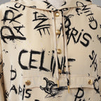 CELINE セリーヌ / 美品 22SS  トリオンフ & ロゴ スクリブル(落書き) プリント クレープ・ド・シーヌ シルク プルオーバー フーディ / 2B636731R / size 36 (BEIGE) レディース
