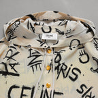 CELINE セリーヌ / 美品 22SS  トリオンフ & ロゴ スクリブル(落書き) プリント クレープ・ド・シーヌ シルク プルオーバー フーディ / 2B636731R / size 36 (BEIGE) レディース