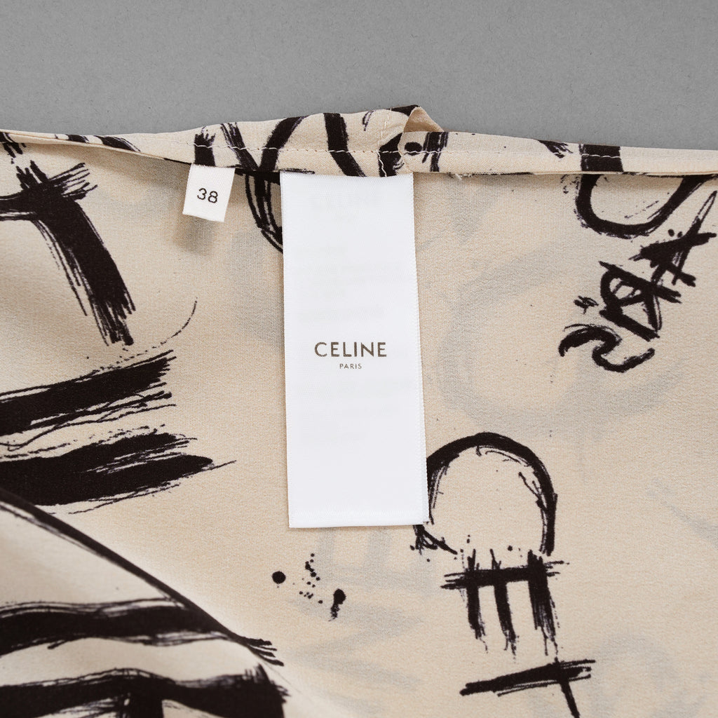 CELINE セリーヌ / 美品 21SS トリオンフ & ロゴ スクリブル プリント クレープ・ド・シーヌ シルク ショートパンツ / ラクガキ プリント /2P711731R / size 38 (BEIGE)