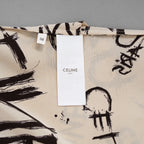 CELINE セリーヌ / 美品 21SS トリオンフ & ロゴ スクリブル プリント クレープ・ド・シーヌ シルク ショートパンツ / ラクガキ プリント /2P711731R / size 38 (BEIGE)