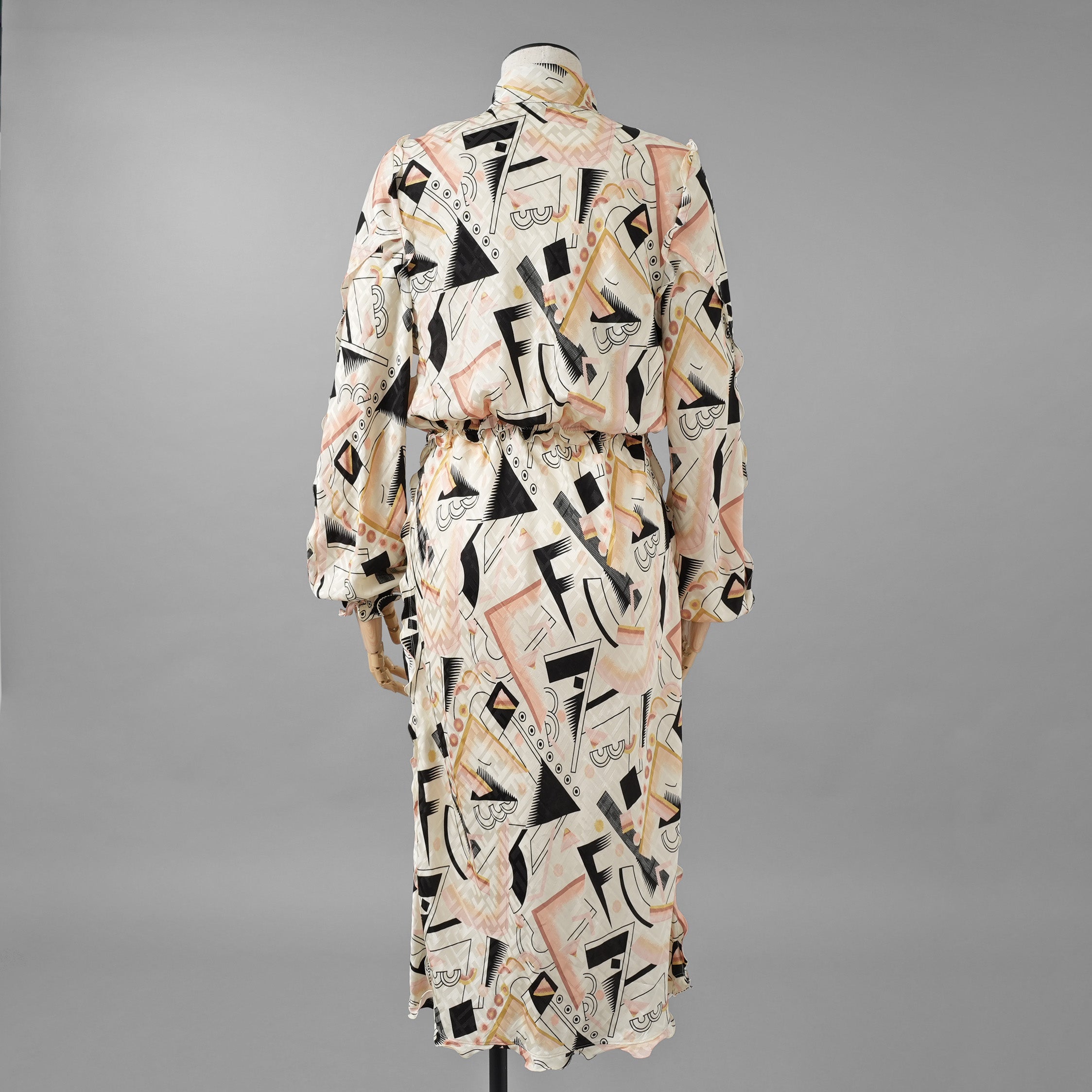FENDI フェンディ / 美品 22SS ジオメトリック柄 シルクシフォン ワンピース / ドレス / FDB896 AJYC / size 40 (IVORY) レディース