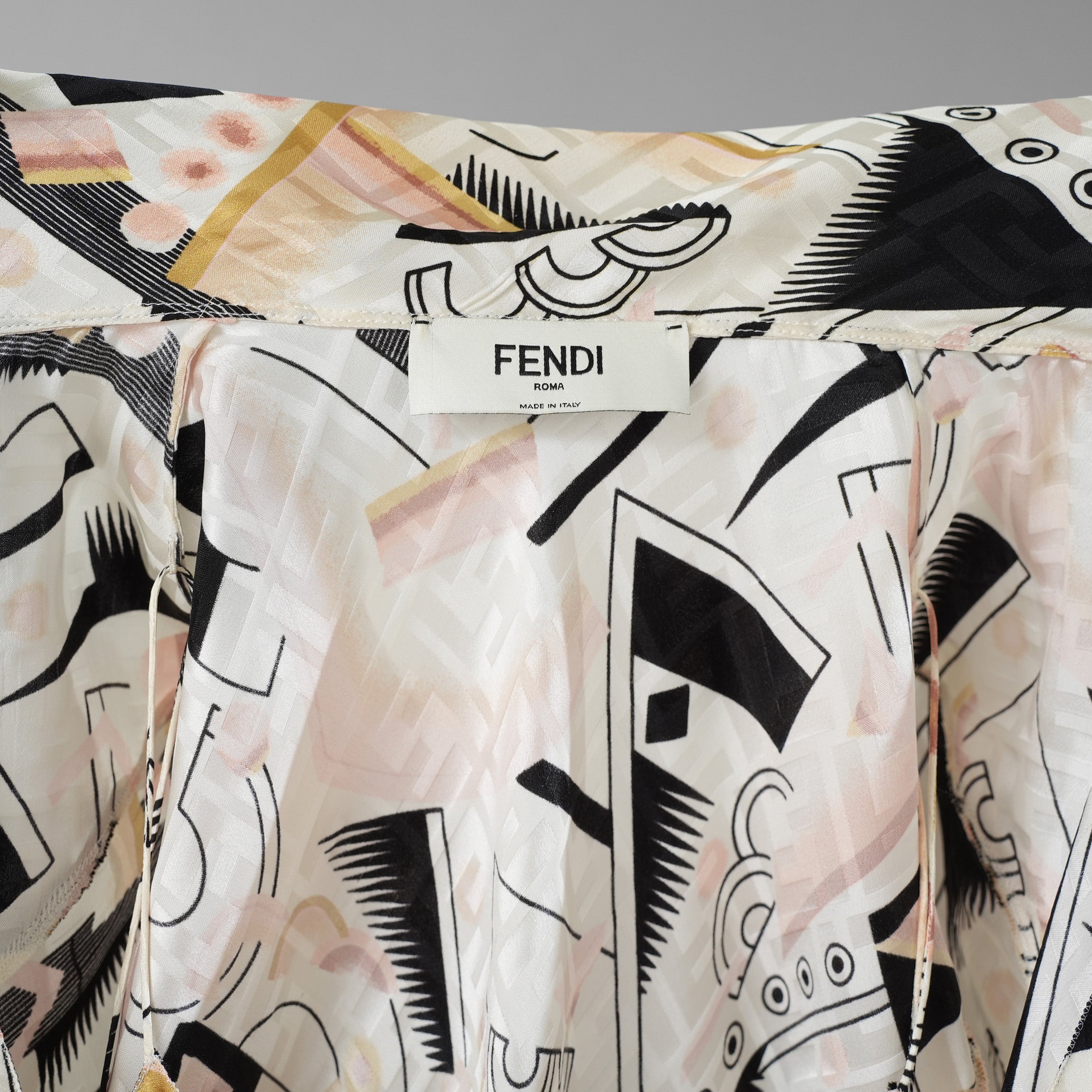 FENDI フェンディ / 美品 22SS ジオメトリック柄 シルクシフォン ワンピース / ドレス / FDB896 AJYC / size 40 (IVORY) レディース
