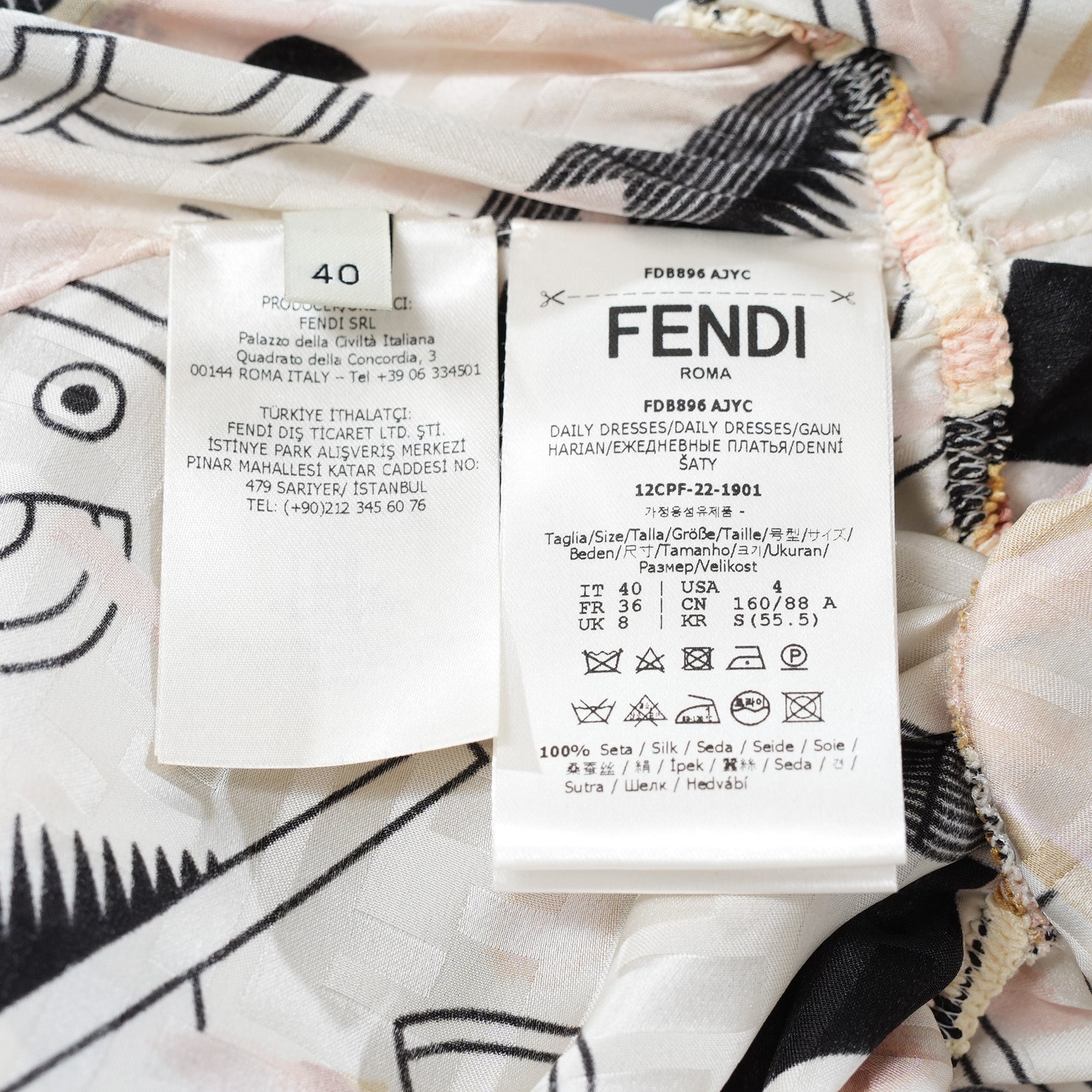 FENDI フェンディ / 美品 22SS ジオメトリック柄 シルクシフォン ワンピース / ドレス / FDB896 AJYC / size 40 (IVORY) レディース