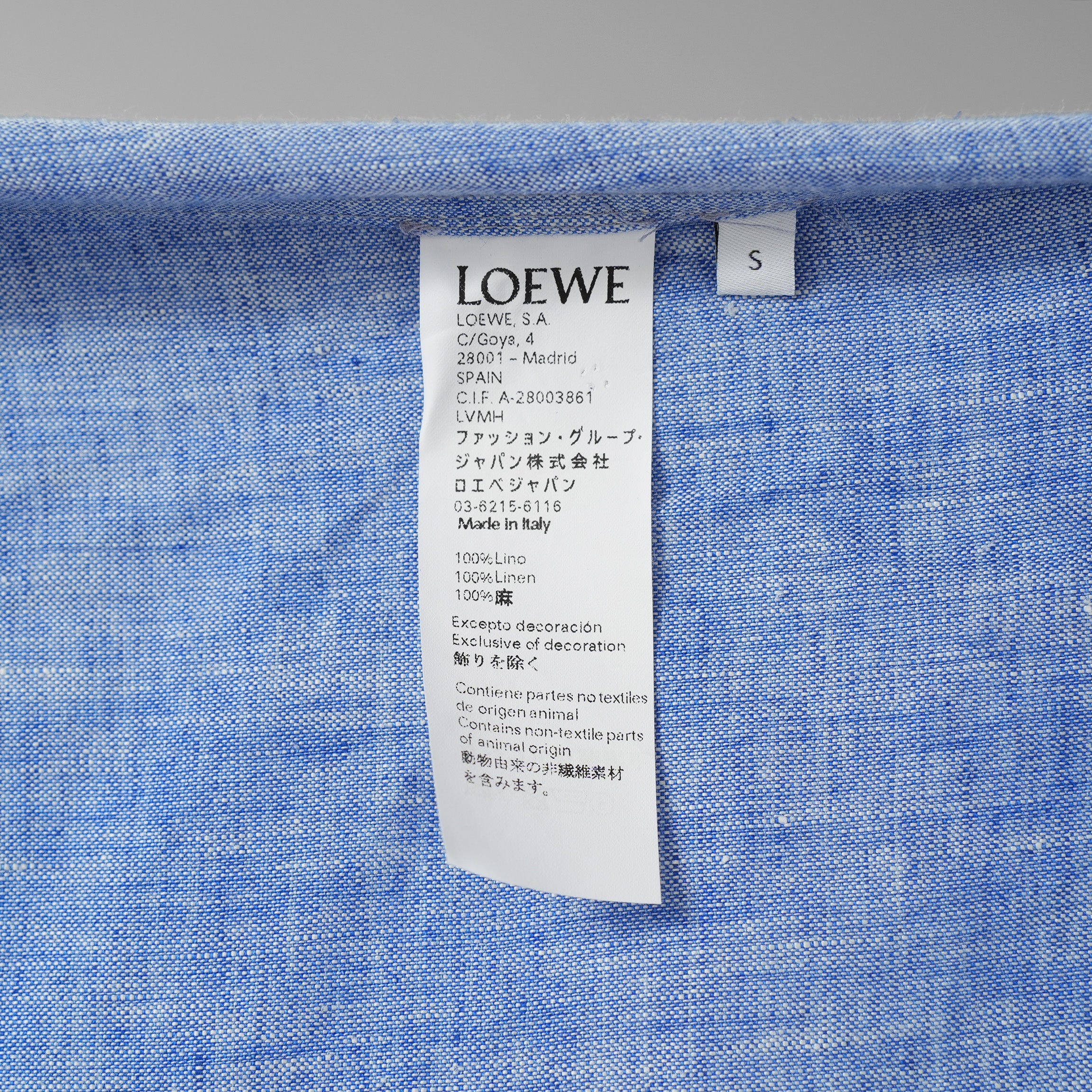 LOEWE ロエベ / 美品 19SS Paula's Ibiza パウラズ イビザコレクション リネンシャツ / 長袖シャツ / A-28003861 / size S (SAXE BLUE）