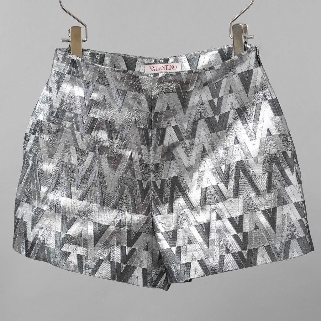 VALENTINO ヴァレンティノ / 22SS ルレックス Vオプティカル ジャカード ショーツ / XB3RF1V66UM / size 42 (SILVER) レディース