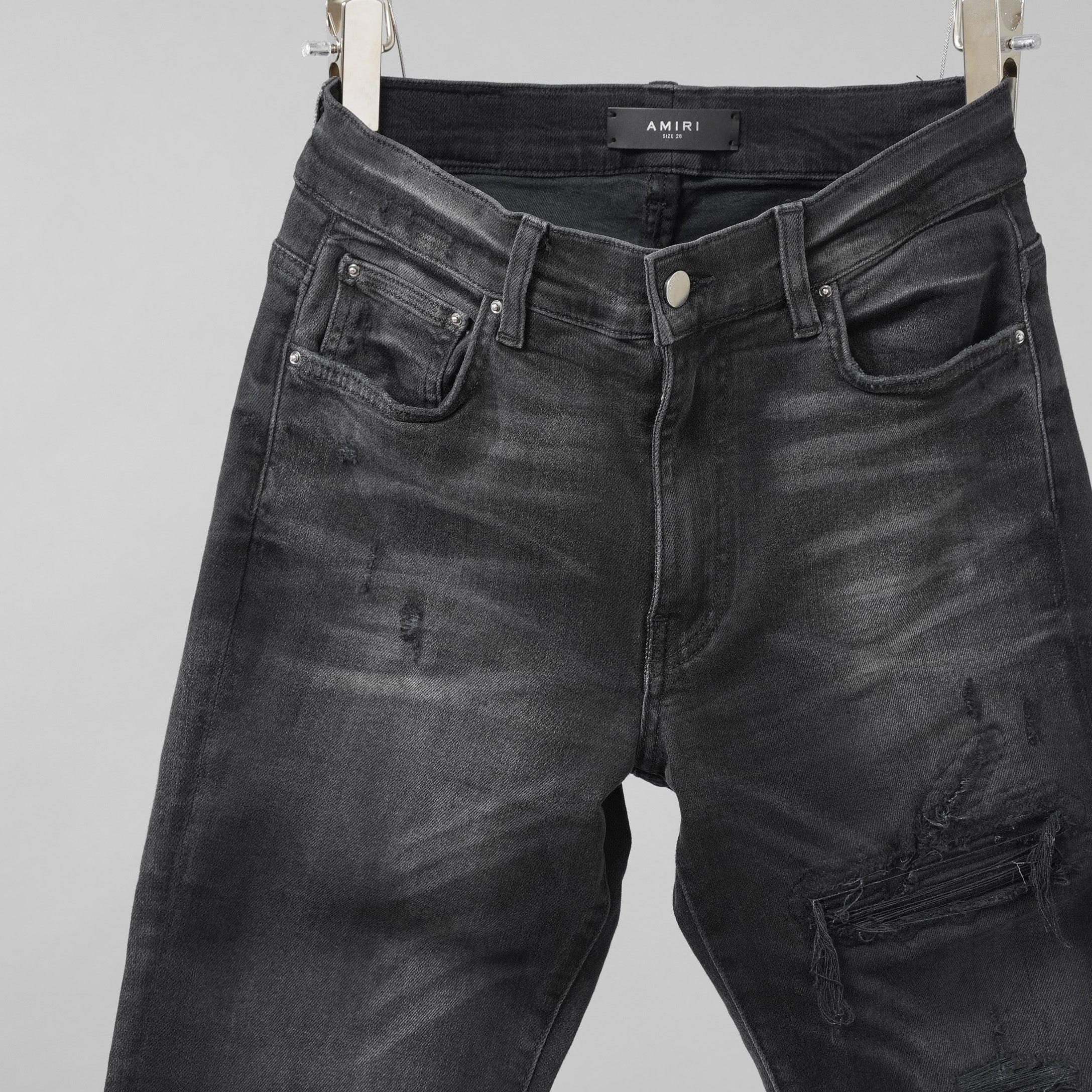 AMIRI アミリ / MX1 クラッシュ加工 ストレッチ スキニーデニム パンツ / size 28 (FADE BLACK)