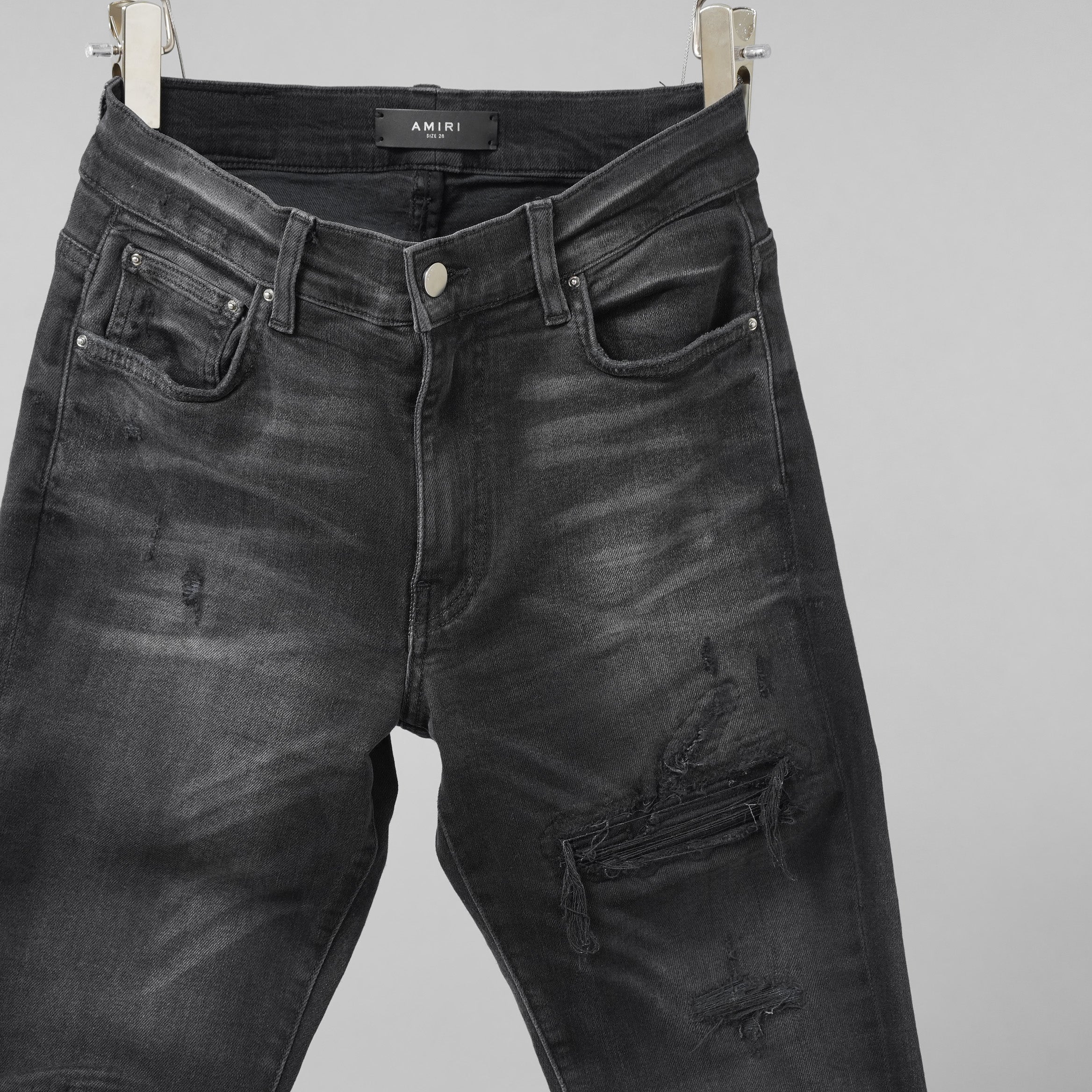 AMIRI アミリ / MX1 クラッシュ加工 ストレッチ スキニーデニム パンツ / size 28 (FADE BLACK)