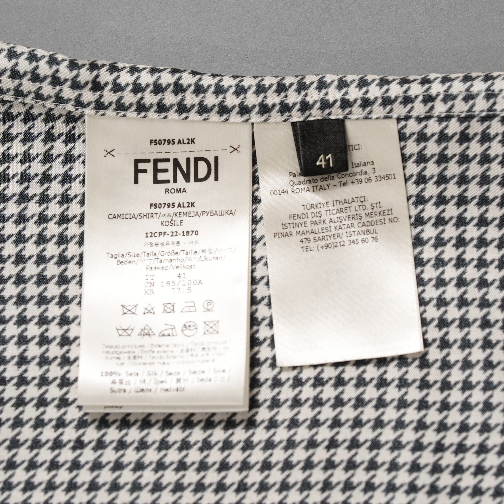 FENDI フェンディ / 美品 21SS FFチェーン柄 シルク 半袖シャツ/ ルーズフィット/ FS0795 AL2K /size 41 (BLACK x WHITE)