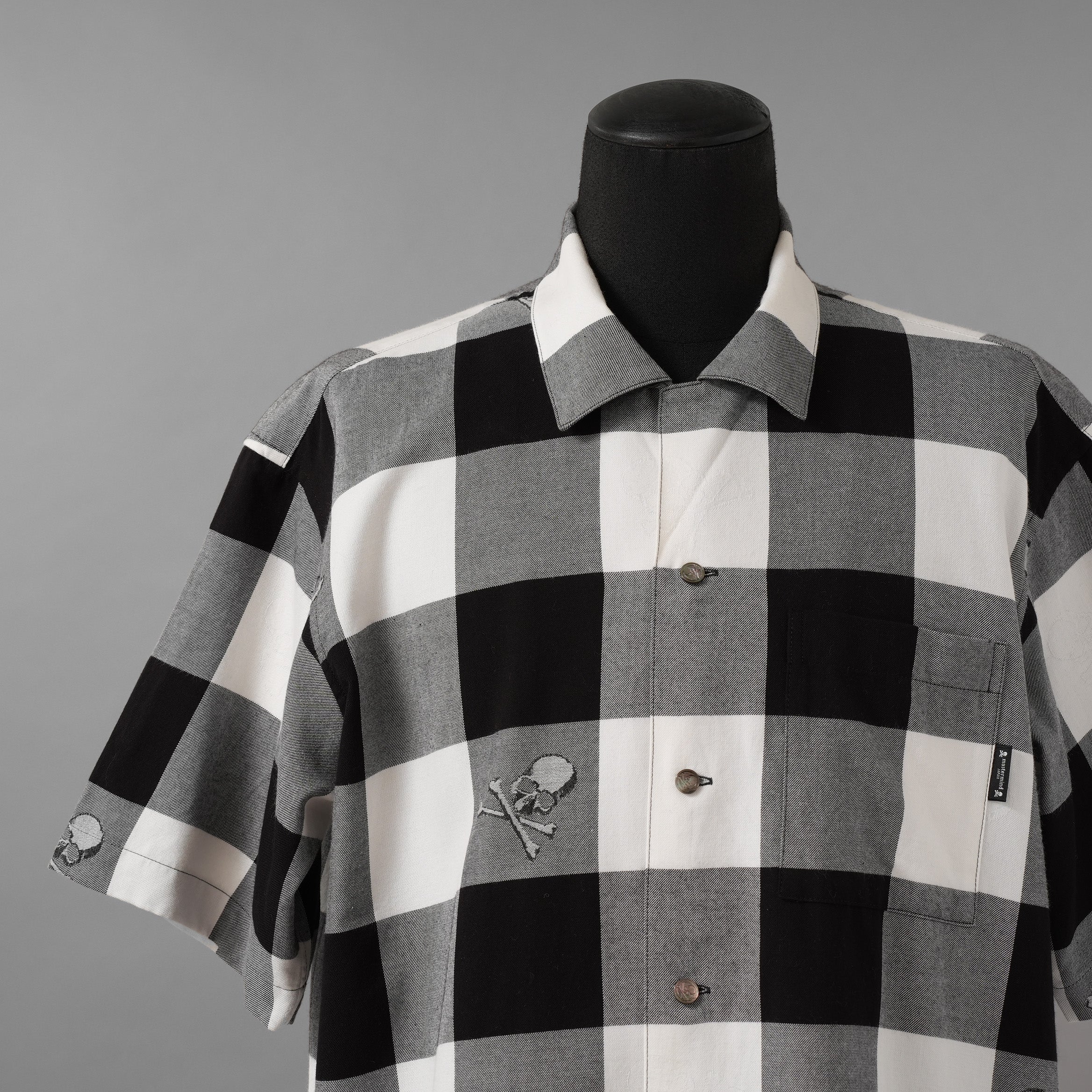 mastermind JAPAN マスターマインド ジャパン / 美品 20SS マスターシード ブロックチェック 開襟 半袖シャツ / MJ20E04-SH028-005 / size M (BLACK x WHITE)