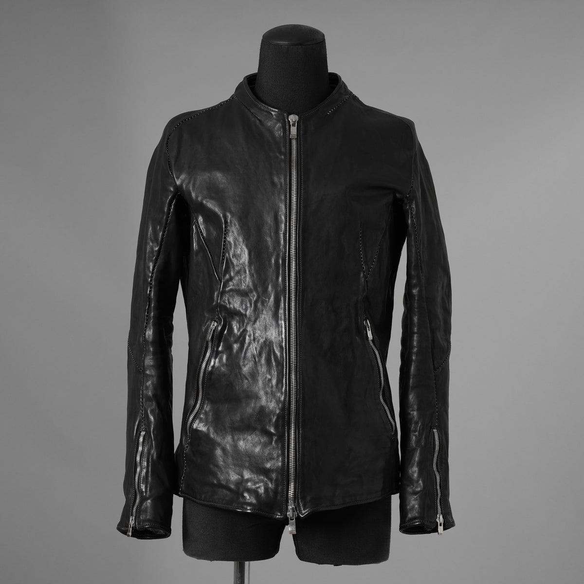 incarnation インカネーション / 極美品 21AW HORSE LEATHER NO COLLAR ZIP/F MOTO #2 LINED JB-4 ホース オーバーロック レザージャケット / 12411-41487-NK-01 / size S (BLACK)