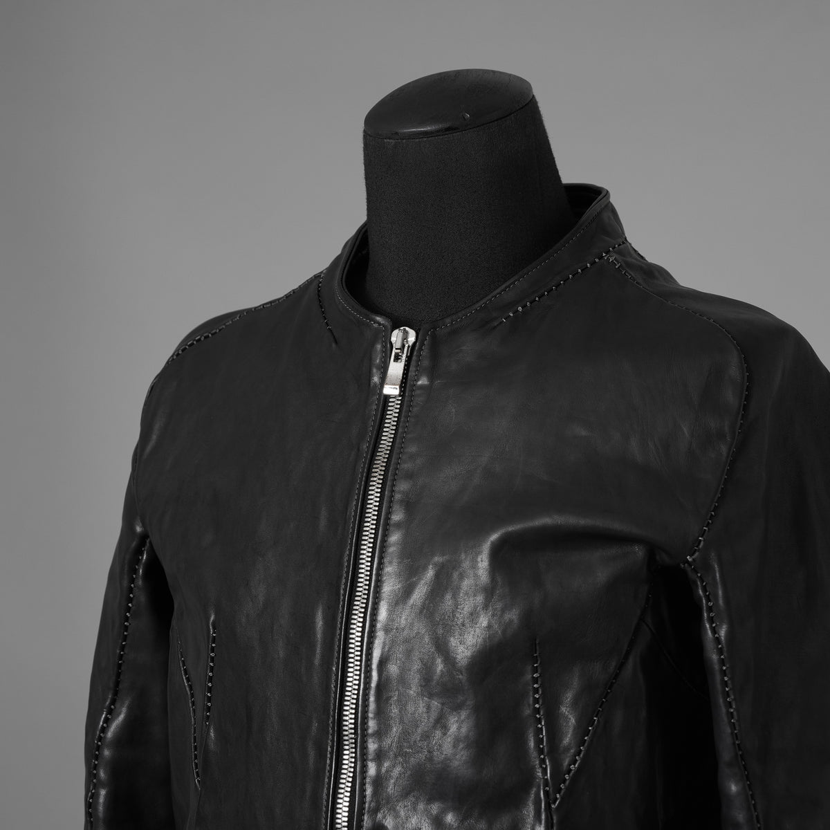 incarnation インカネーション / 極美品 21AW HORSE LEATHER NO COLLAR ZIP/F MOTO #2 LINED JB-4 ホース オーバーロック レザージャケット / 12411-41487-NK-01 / size S (BLACK)