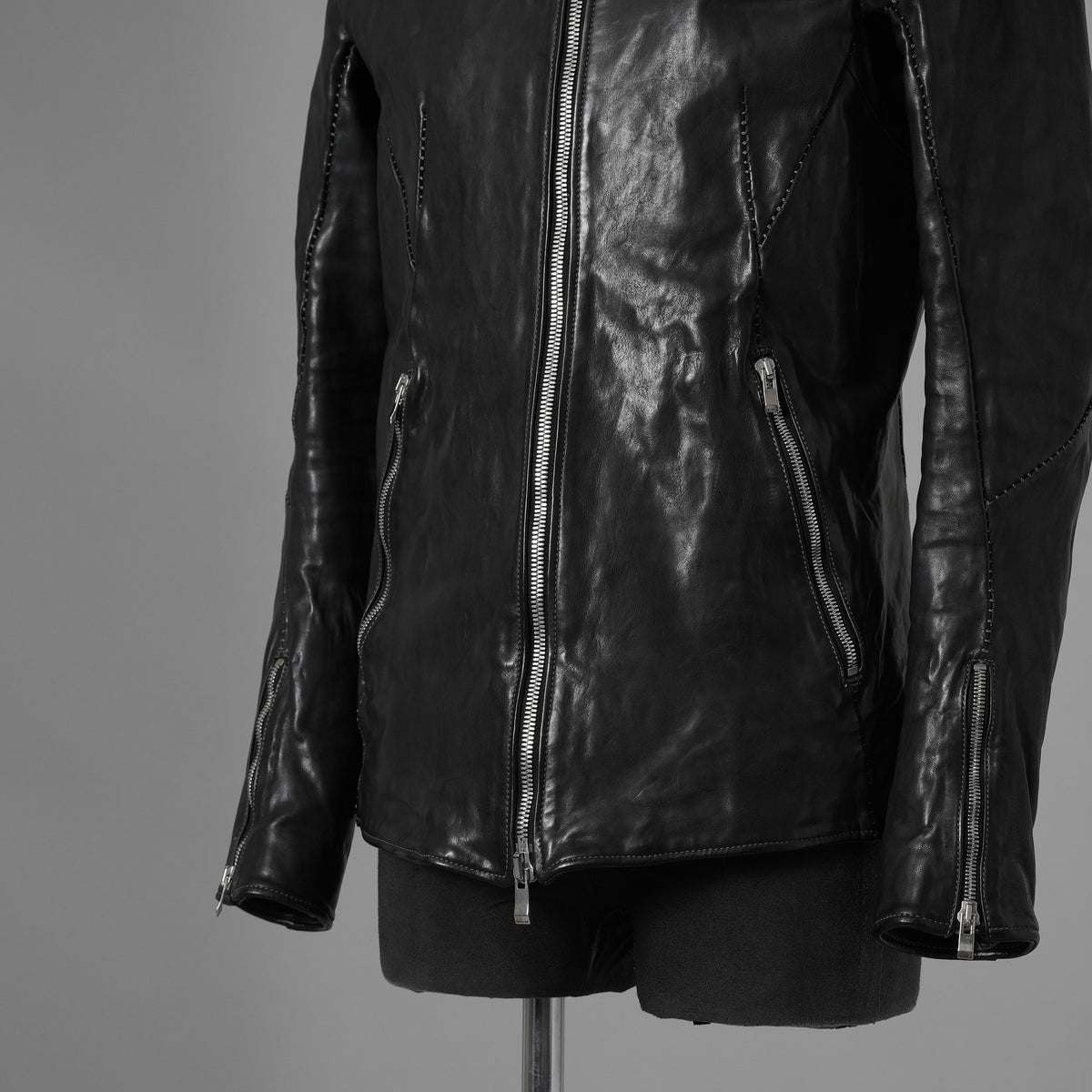 incarnation インカネーション / 極美品 21AW HORSE LEATHER NO COLLAR ZIP/F MOTO #2 LINED JB-4 ホース オーバーロック レザージャケット / 12411-41487-NK-01 / size S (BLACK)