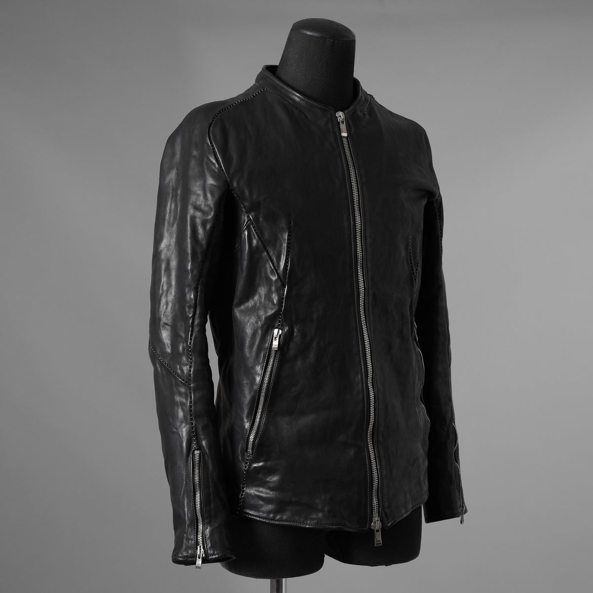 incarnation インカネーション / 極美品 21AW HORSE LEATHER NO COLLAR ZIP/F MOTO #2 LINED JB-4 ホース オーバーロック レザージャケット / 12411-41487-NK-01 / size S (BLACK)