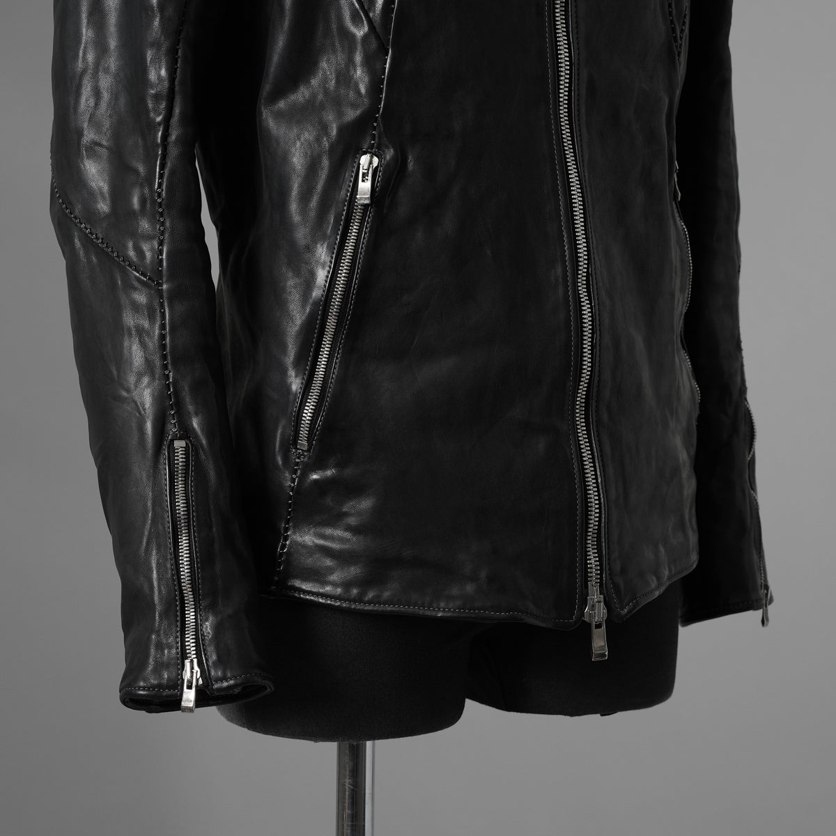 incarnation インカネーション / 極美品 21AW HORSE LEATHER NO COLLAR ZIP/F MOTO #2 LINED JB-4 ホース オーバーロック レザージャケット / 12411-41487-NK-01 / size S (BLACK)