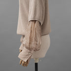 Brunello Cucinelli ブルネロクチネリ / 美品 22SS チュール切替 Vネックセーター /  ルーズフィット/ 袖シアー ビジュー装飾 / size XS (BEIGE) レディース