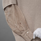 Brunello Cucinelli ブルネロクチネリ / 美品 22SS チュール切替 Vネックセーター /  ルーズフィット/ 袖シアー ビジュー装飾 / size XS (BEIGE) レディース