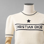 Christian Dior クリスチャンディオール / 21SS ロゴ 刺繍 カシミヤ混ウール 半袖ニット / 154S09AM305 / size 42 (IVORY) レディース
