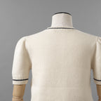 Christian Dior クリスチャンディオール / 21SS ロゴ 刺繍 カシミヤ混ウール 半袖ニット / 154S09AM305 / size 42 (IVORY) レディース