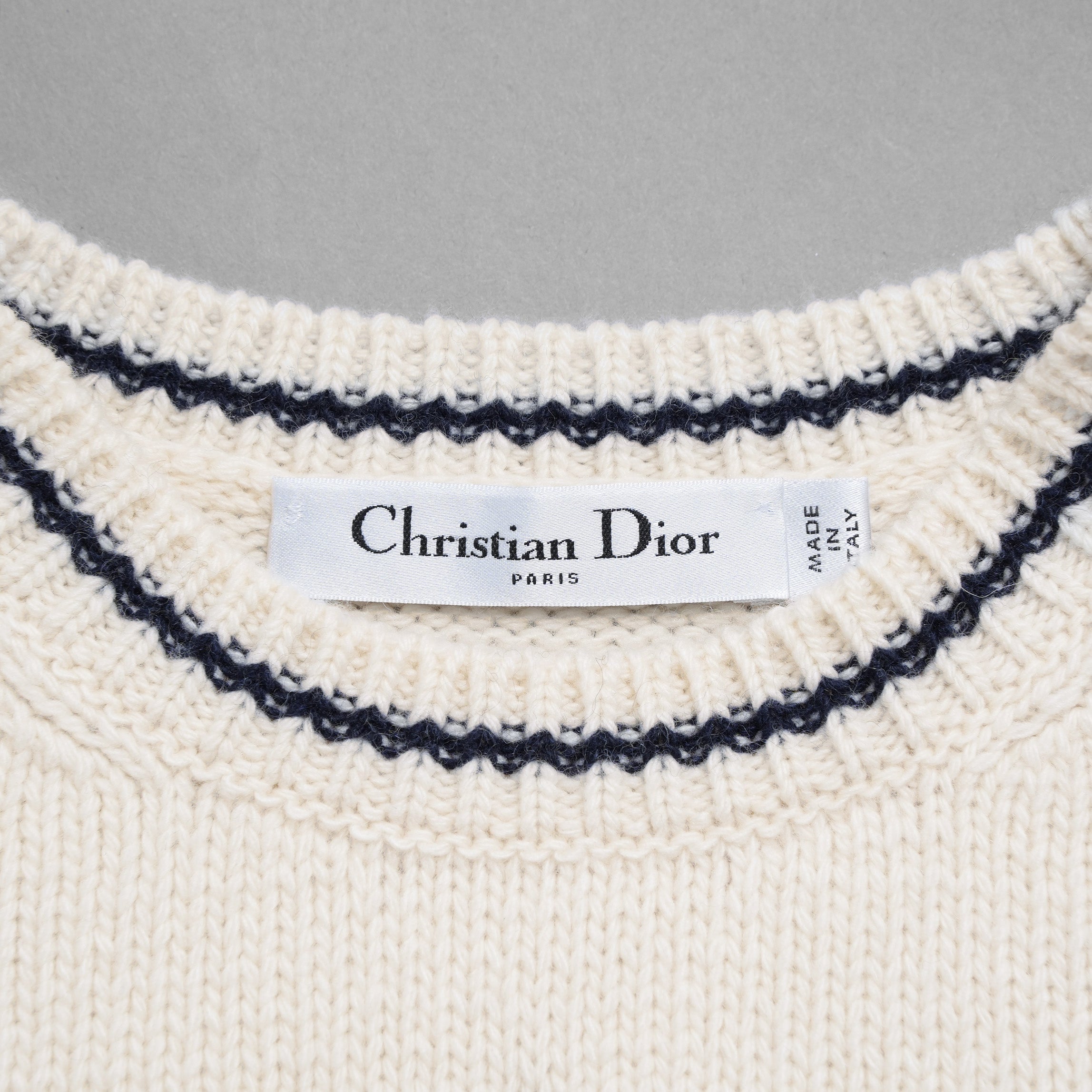 Christian Dior クリスチャンディオール / 21SS ロゴ 刺繍 カシミヤ混ウール 半袖ニット / 154S09AM305 / size 42 (IVORY) レディース