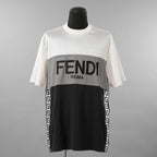 FENDI フェンディ / 美品 22SS テクニカルメッシュ FF柄 サイドテープ ロゴ 半袖TシャツFAF649AL49 / size L (WHITE x BLACK)