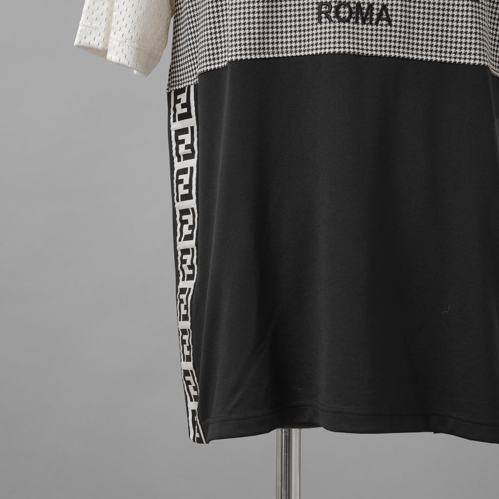 FENDI フェンディ / 美品 22SS テクニカルメッシュ FF柄 サイドテープ ロゴ 半袖Tシャツ / FAF649AL49 / size L (WHITE x BLACK)