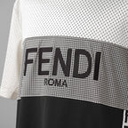 FENDI フェンディ / 美品 22SS テクニカルメッシュ FF柄 サイドテープ ロゴ 半袖TシャツFAF649AL49 / size L (WHITE x BLACK)