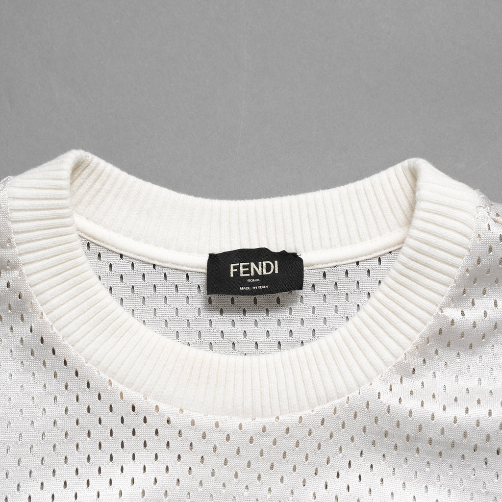 FENDI フェンディ / 美品 22SS テクニカルメッシュ FF柄 サイドテープ ロゴ 半袖Tシャツ / FAF649AL49 / size L (WHITE x BLACK)