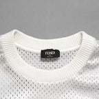 FENDI フェンディ / 美品 22SS テクニカルメッシュ FF柄 サイドテープ ロゴ 半袖TシャツFAF649AL49 / size L (WHITE x BLACK)