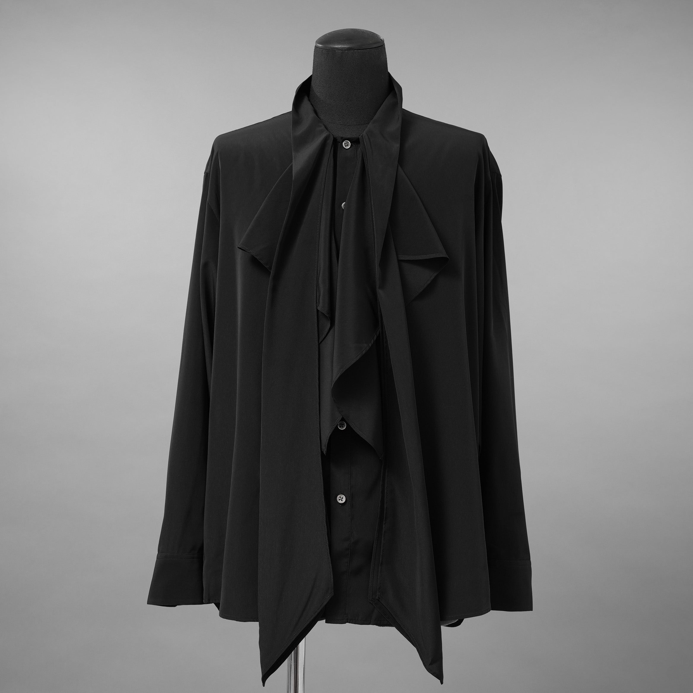LAD MUSICIAN ラッドミュージシャン / 美品 25AW DECHINE FRILL BIG SHIRT ボウタイ 長袖シャツ / 2225-104 / size 44 ( BLACK )