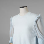 ADEAM アディアム / 美品 23SS ニット シアーシフォンスリーブ ドッキング トップス / プリーツワイドパンツ セットアップ / 43413 ASK0X 07VT-2 / 43515 ASP0X0T / size S (LIGHT BLUE) レディース 352125-izm