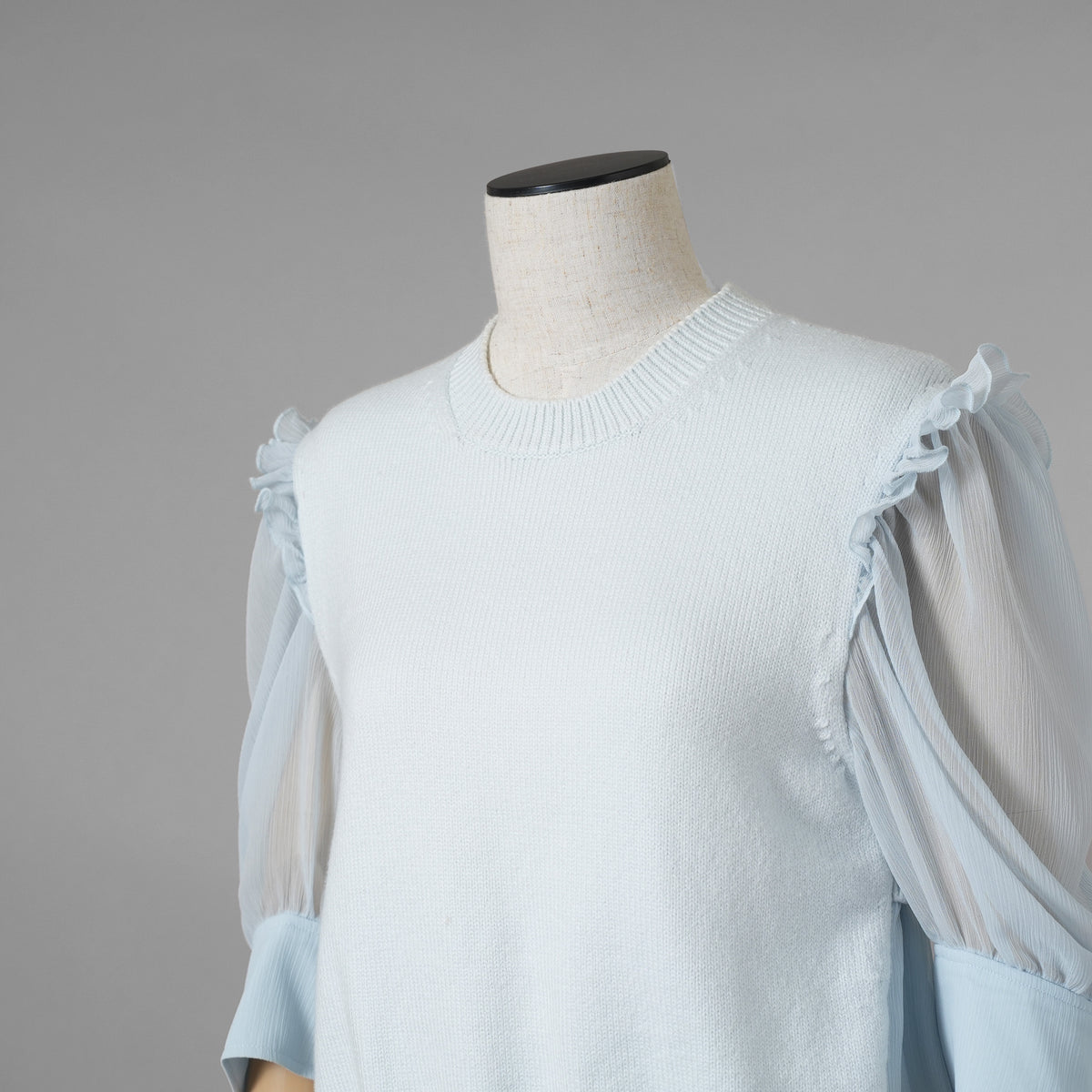 ADEAM アディアム / 美品 23SS ニット シアーシフォンスリーブ ドッキング トップス / プリーツワイドパンツ セットアップ / 43413 ASK0X 07VT-2 / 43515 ASP0X0T / size S (LIGHT BLUE) レディース 352125-izm