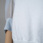 ADEAM アディアム / 美品 23SS ニット シアーシフォンスリーブ ドッキング トップス / プリーツワイドパンツ セットアップ / 43413 ASK0X 07VT-2 / 43515 ASP0X0T / size S (LIGHT BLUE) レディース 352125-izm
