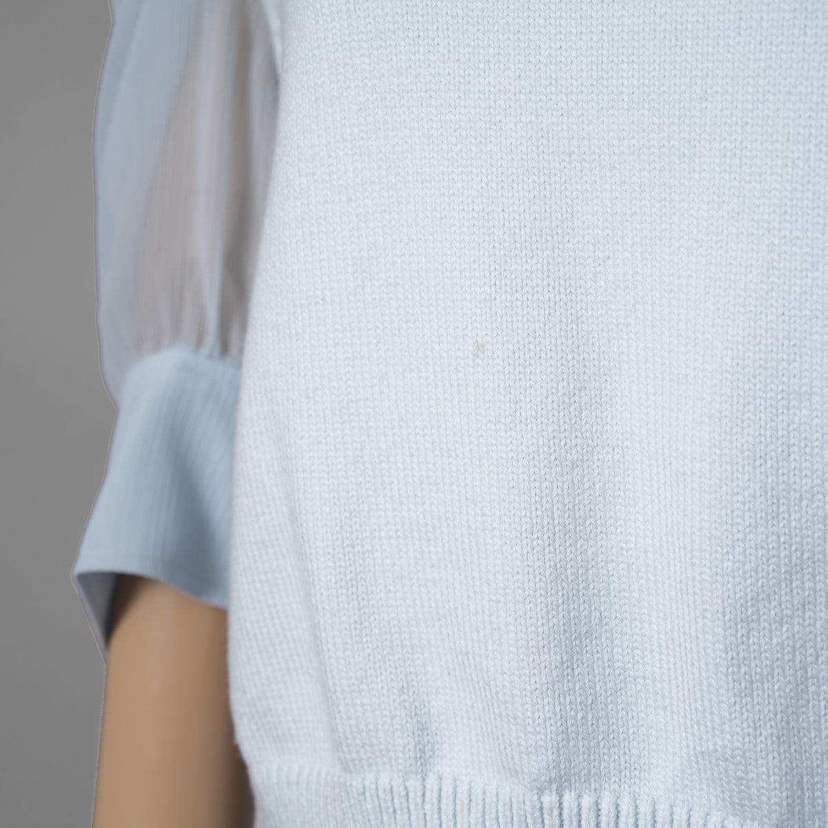 ADEAM アディアム / 美品 23SS ニット シアーシフォンスリーブ ドッキング トップス / プリーツワイドパンツ セットアップ / 43413 ASK0X 07VT-2 / 43515 ASP0X0T / size S (LIGHT BLUE) レディース 352125-izm