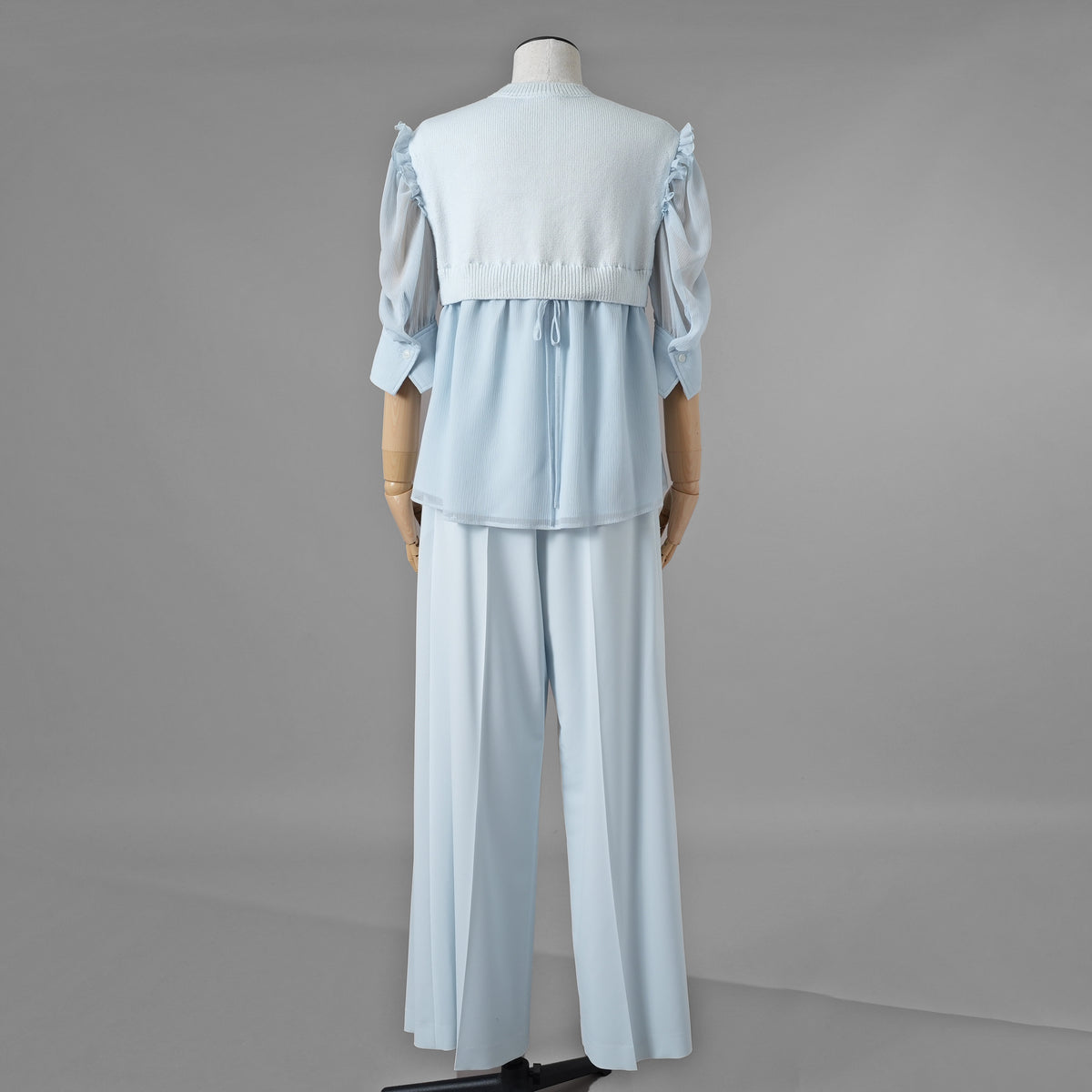 ADEAM アディアム / 美品 23SS ニット シアーシフォンスリーブ ドッキング トップス / プリーツワイドパンツ セットアップ / 43413 ASK0X 07VT-2 / 43515 ASP0X0T / size S (LIGHT BLUE) レディース 352125-izm