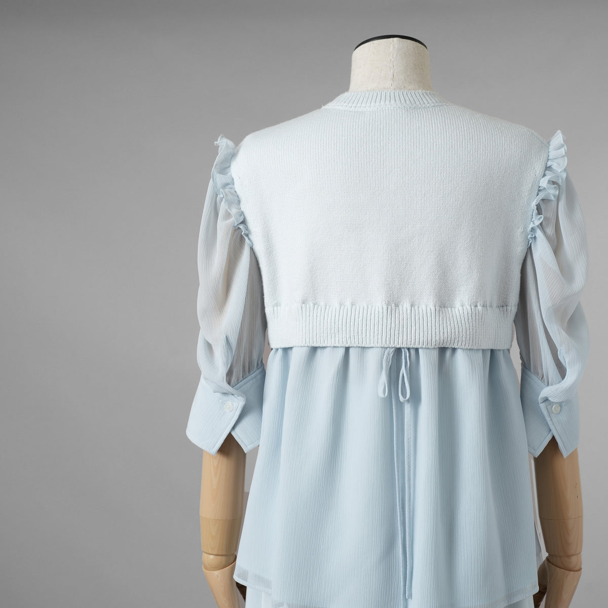 ADEAM アディアム / 美品 23SS ニット シアーシフォンスリーブ ドッキング トップス / プリーツワイドパンツ セットアップ / 43413 ASK0X 07VT-2 / 43515 ASP0X0T / size S (LIGHT BLUE) レディース 352125-izm